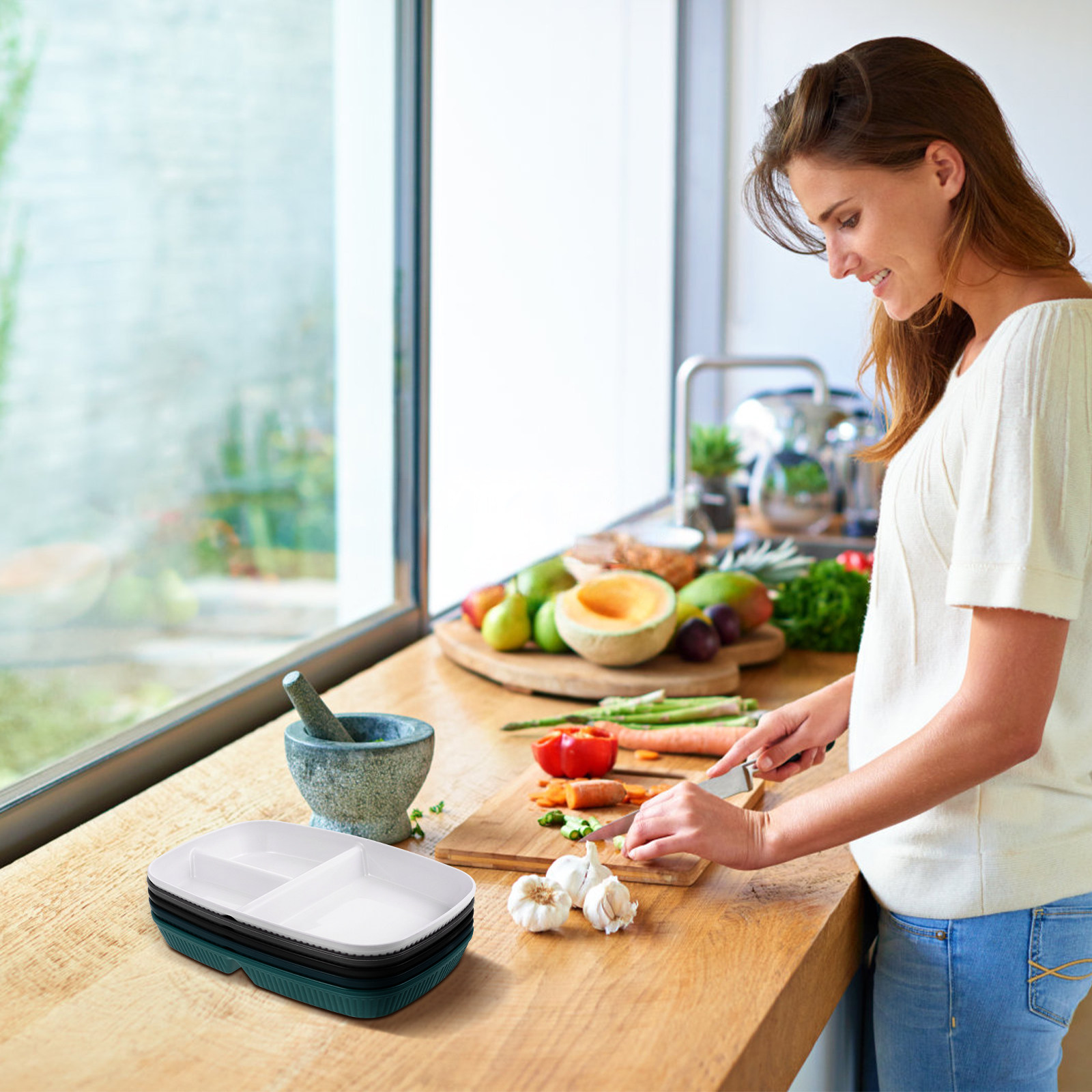 Meal Prep Diet - 5Pcs Divided Dinner Plates Portion Control