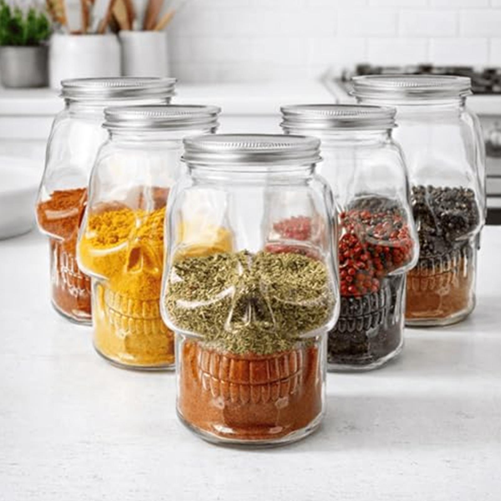 Meal Prep Jar Salad - Transparent Skull Jars with Lid Wide